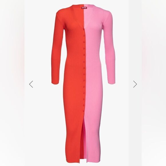 NWT STAUD Shoko Sweater Dress Cardigan Colorblock Pink Orange XS - Picture 10 of 12
